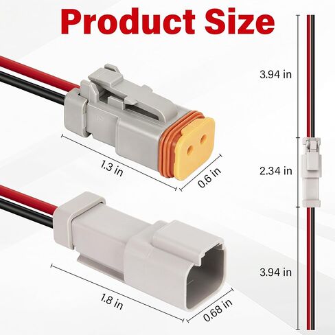 Deutsch DT 2 Pin Wiring Harness Connector 2 Kits, Deutsch Male Female 2 Wire Way Waterproof Automotive Electrical Connector 16 AWG with Heat Shrink Tubing for Car Truck Boat, grey in Saudi Arabia
