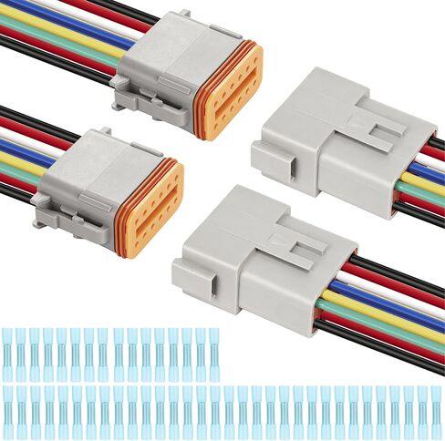 Deutsch DT 2 Pin Wiring Harness Connector 2 Kits, Deutsch Male Female 2 Wire Way Waterproof Automotive Electrical Connector 16 AWG with Heat Shrink Tubing for Car Truck Boat, grey in Saudi Arabia