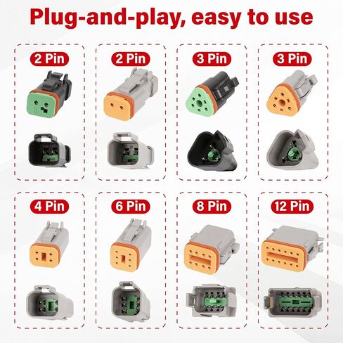 Deutsch DT 2 Pin Wiring Harness Connector 2 Kits, Deutsch Male Female 2 Wire Way Waterproof Automotive Electrical Connector 16 AWG with Heat Shrink Tubing for Car Truck Boat, grey in Saudi Arabia