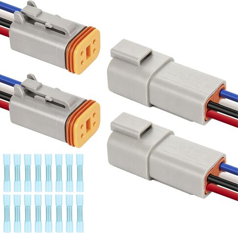 Deutsch DT 2 Pin Wiring Harness Connector 2 Kits, Deutsch Male Female 2 Wire Way Waterproof Automotive Electrical Connector 16 AWG with Heat Shrink Tubing for Car Truck Boat, grey in Saudi Arabia
