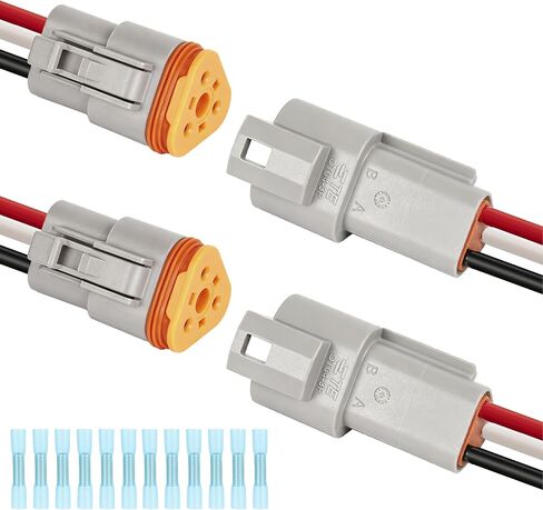 Deutsch DT 2 Pin Wiring Harness Connector 2 Kits, Deutsch Male Female 2 Wire Way Waterproof Automotive Electrical Connector 16 AWG with Heat Shrink Tubing for Car Truck Boat, grey in Saudi Arabia