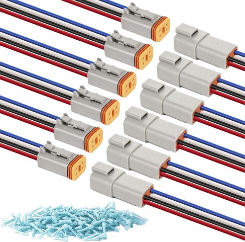 Deutsch DT 2 Pin Wiring Harness Connector 2 Kits, Deutsch Male Female 2 Wire Way Waterproof Automotive Electrical Connector 16 AWG with Heat Shrink Tubing for Car Truck Boat, grey in Saudi Arabia