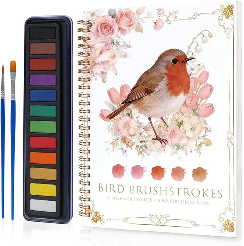 Easy-Learn Bird Watercolor Workbook, 12 Unique Bird Patterns, Bleed-Resistant Paper – Creative Gift for Adults & Teens in Kuwait