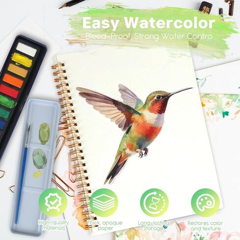Easy-Learn Bird Watercolor Workbook, 12 Unique Bird Patterns, Bleed-Resistant Paper – Creative Gift for Adults & Teens in Kuwait