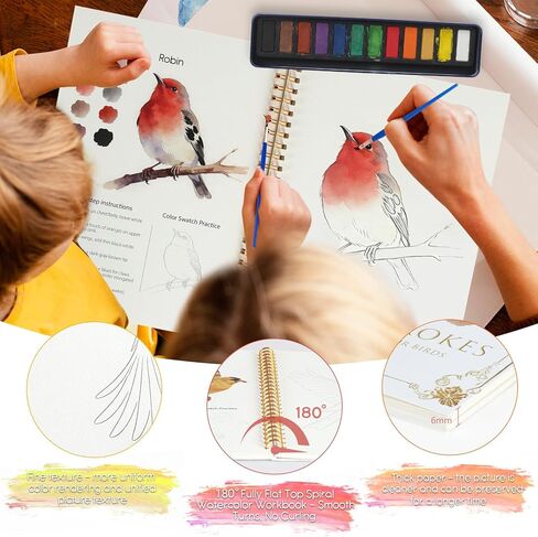 Easy-Learn Bird Watercolor Workbook, 12 Unique Bird Patterns, Bleed-Resistant Paper – Creative Gift for Adults & Teens in Kuwait