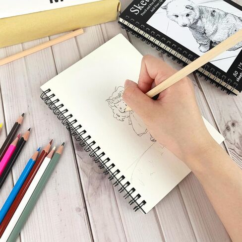 DSTELIN 7.5 x 5.1 Inch Sketch Book, 50 Sheets,100gsm, Spiral Bound Black Hardcover with Dog Cover, Ideal for Sketching and Drawing in Kuwait