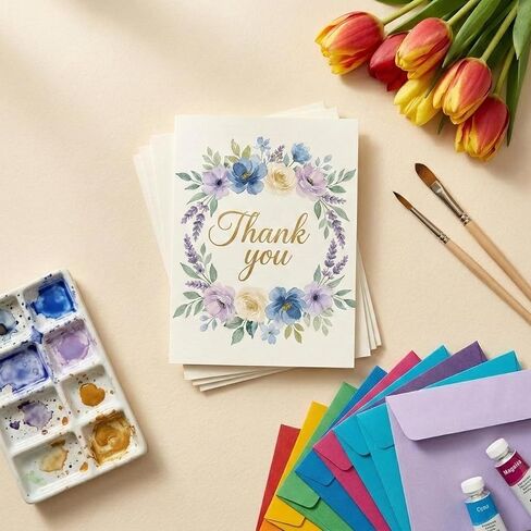 20 Sets 5 x 7 Inch Blank Watercolor Paper Cards with Colored Envelopes(10 Colors), 140lb/300GSM Foldable Watercolor Postcards with Envelopes for Greeting Cards Wedding Invitations in Saudi Arabia