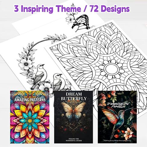 Adult Coloring Book Set for Women Relaxation，Spiral Bound Coloring Book for Adult with 36 Colors Markers,Anxiety Relief Gifts for Women and Men with 72 Patterns (Butterflies+Birds+Mandala) in Saudi Arabia