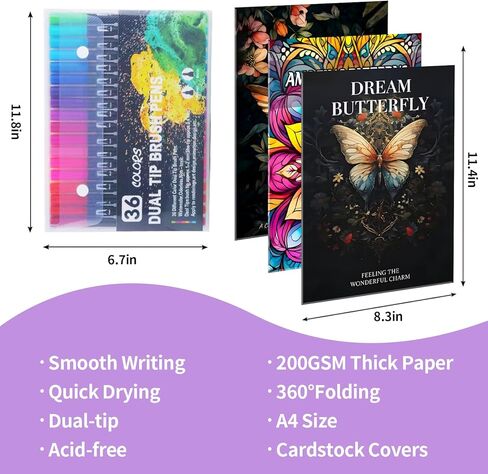 Adult Coloring Book Set for Women Relaxation，Spiral Bound Coloring Book for Adult with 36 Colors Markers,Anxiety Relief Gifts for Women and Men with 72 Patterns (Butterflies+Birds+Mandala) in Saudi Arabia