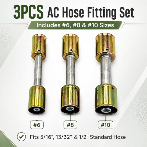 3PCS AC Hose Fitting Set #6#8#10, Straight Aluminum Splice with Iron Ferrules, A/C Refrigerant Line Fittings for 5/16" 13/32" 1/2" Standard Hose in Saudi Arabia