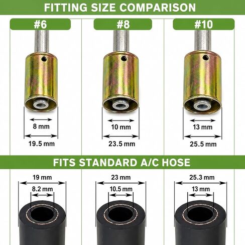3PCS AC Hose Fitting Set #6#8#10, Straight Aluminum Splice with Iron Ferrules, A/C Refrigerant Line Fittings for 5/16" 13/32" 1/2" Standard Hose in Saudi Arabia