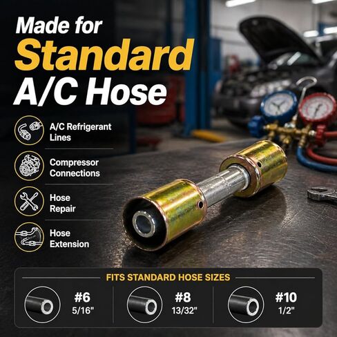 3PCS AC Hose Fitting Set #6#8#10, Straight Aluminum Splice with Iron Ferrules, A/C Refrigerant Line Fittings for 5/16" 13/32" 1/2" Standard Hose in Saudi Arabia