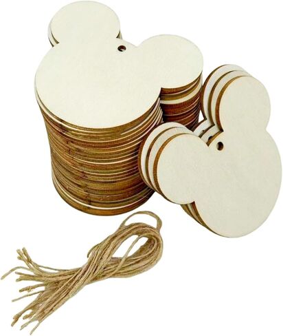 30Pcs 3.9 Inch Unfinished Wood Mouse Head Cutouts,Smooth Basswood Plywood Blanks with Hemp Rope for DIY Painting, Wood Burning,for Holiday Ornaments & Handmade Gift Tags in Kuwait