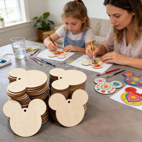 30Pcs 3.9 Inch Unfinished Wood Mouse Head Cutouts,Smooth Basswood Plywood Blanks with Hemp Rope for DIY Painting, Wood Burning,for Holiday Ornaments & Handmade Gift Tags in Kuwait