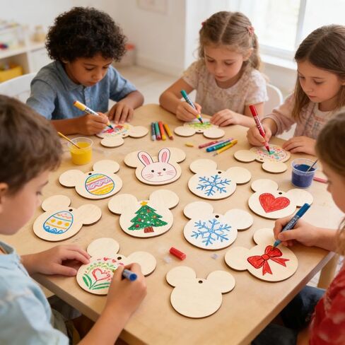 30Pcs 3.9 Inch Unfinished Wood Mouse Head Cutouts,Smooth Basswood Plywood Blanks with Hemp Rope for DIY Painting, Wood Burning,for Holiday Ornaments & Handmade Gift Tags in Kuwait