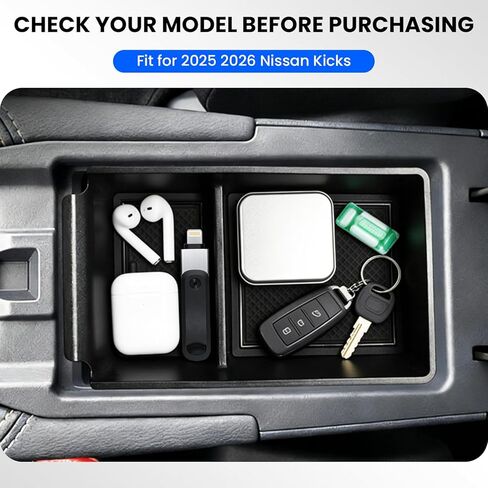 Center Console Organizer Compatible with Nissan Kicks S/SV/SR 2025-2026 Accessories,ABS Armrest Storage Box with Tray Car Interior Accessories,Black in Kuwait