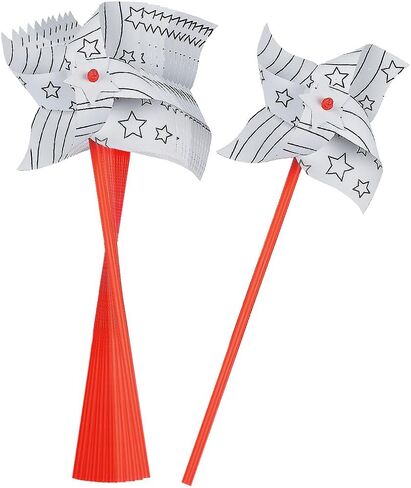 دواليب وطنية من Fun Express DIY - تصنع 12 - حرف يدوية في الولايات المتحدة الأمريكية والرابع من يوليو - ورق وبلاستيك - دواليب 5 بوصة على عصي 10 بوصة in Kuwait