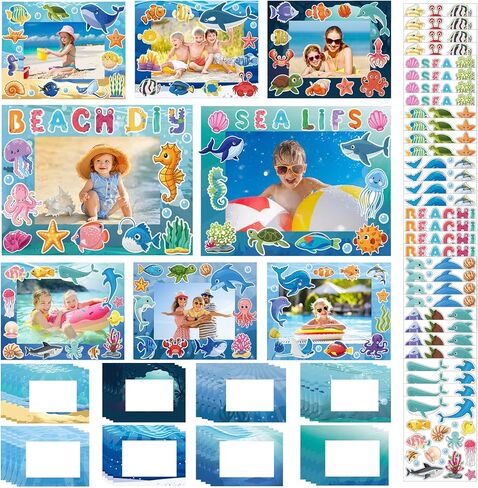64 Sets Under The Sea Picture Frame Craft 6.3 x 4.7 Inch Summer Ocean Photo Frame Crafts with Sea Animals Stickers for Kids School Classroom Summer Party Gifts Game Supplies in Saudi Arabia