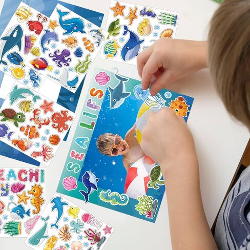 64 Sets Under The Sea Picture Frame Craft 6.3 x 4.7 Inch Summer Ocean Photo Frame Crafts with Sea Animals Stickers for Kids School Classroom Summer Party Gifts Game Supplies in Saudi Arabia