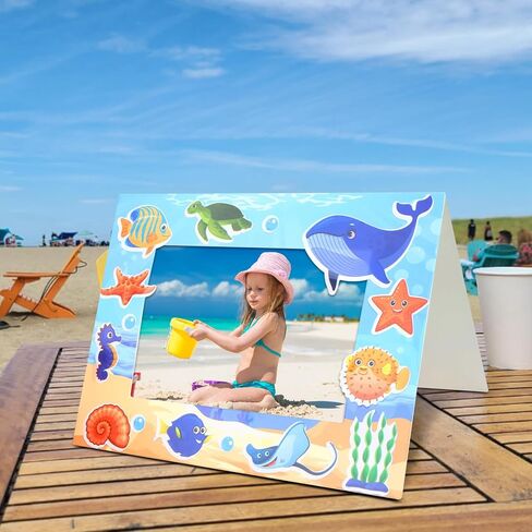 64 Sets Under The Sea Picture Frame Craft 6.3 x 4.7 Inch Summer Ocean Photo Frame Crafts with Sea Animals Stickers for Kids School Classroom Summer Party Gifts Game Supplies in Saudi Arabia