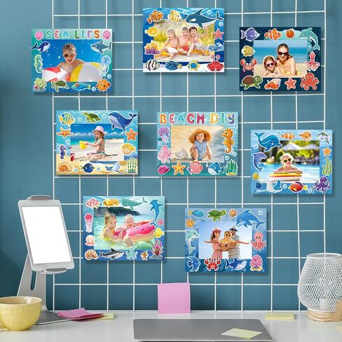 64 Sets Under The Sea Picture Frame Craft 6.3 x 4.7 Inch Summer Ocean Photo Frame Crafts with Sea Animals Stickers for Kids School Classroom Summer Party Gifts Game Supplies in Saudi Arabia