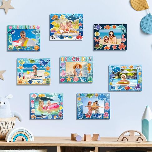 64 Sets Under The Sea Picture Frame Craft 6.3 x 4.7 Inch Summer Ocean Photo Frame Crafts with Sea Animals Stickers for Kids School Classroom Summer Party Gifts Game Supplies in Saudi Arabia