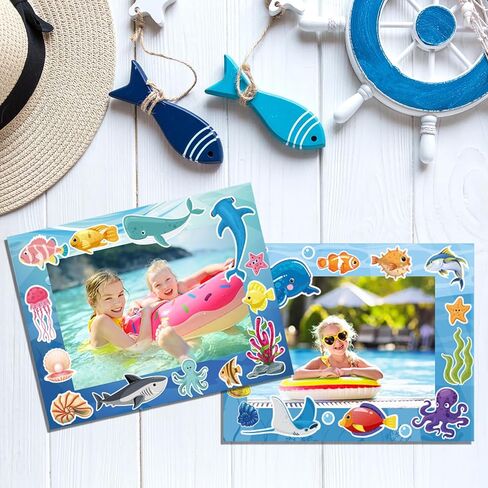 64 Sets Under The Sea Picture Frame Craft 6.3 x 4.7 Inch Summer Ocean Photo Frame Crafts with Sea Animals Stickers for Kids School Classroom Summer Party Gifts Game Supplies in Saudi Arabia