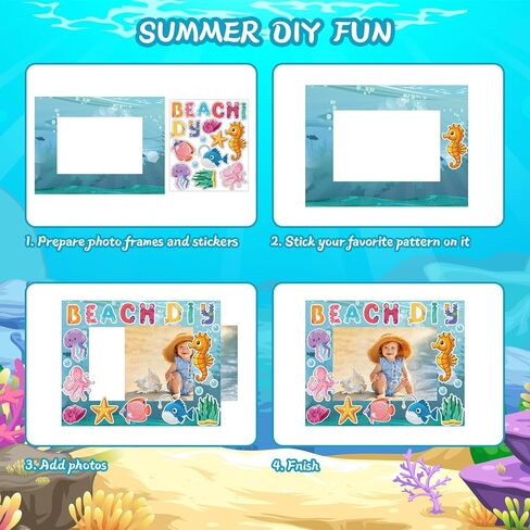 64 Sets Under The Sea Picture Frame Craft 6.3 x 4.7 Inch Summer Ocean Photo Frame Crafts with Sea Animals Stickers for Kids School Classroom Summer Party Gifts Game Supplies in Saudi Arabia