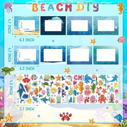 64 Sets Under The Sea Picture Frame Craft 6.3 x 4.7 Inch Summer Ocean Photo Frame Crafts with Sea Animals Stickers for Kids School Classroom Summer Party Gifts Game Supplies in Saudi Arabia