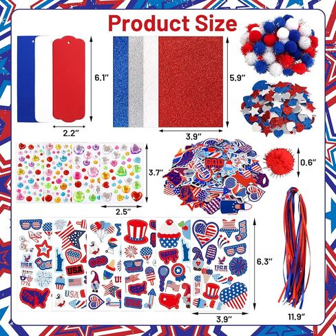 Fancy Land 4th of July Crafts Kits 24 Sets DIY Patriotic Bookmark Decorations Kids Self Adhesive Patriotic Foam Stickers Arts Craft for Independence Day Memorial Day Party Favors Exchange Supplies in Kuwait