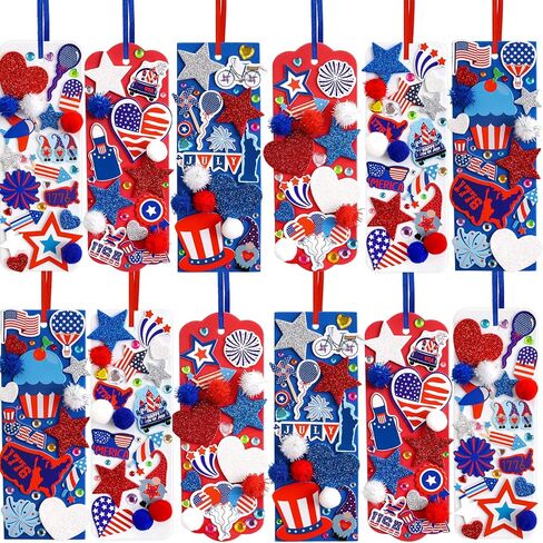 Fancy Land 4th of July Crafts Kits 24 Sets DIY Patriotic Bookmark Decorations Kids Self Adhesive Patriotic Foam Stickers Arts Craft for Independence Day Memorial Day Party Favors Exchange Supplies in Kuwait