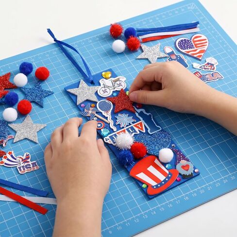 Fancy Land 4th of July Crafts Kits 24 Sets DIY Patriotic Bookmark Decorations Kids Self Adhesive Patriotic Foam Stickers Arts Craft for Independence Day Memorial Day Party Favors Exchange Supplies in Kuwait
