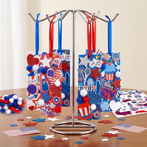 Fancy Land 4th of July Crafts Kits 24 Sets DIY Patriotic Bookmark Decorations Kids Self Adhesive Patriotic Foam Stickers Arts Craft for Independence Day Memorial Day Party Favors Exchange Supplies in Kuwait