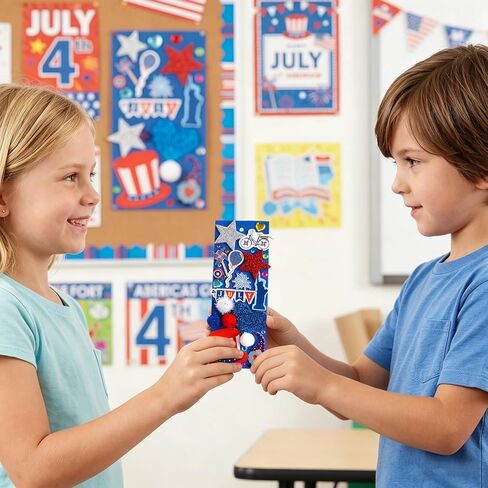 Fancy Land 4th of July Crafts Kits 24 Sets DIY Patriotic Bookmark Decorations Kids Self Adhesive Patriotic Foam Stickers Arts Craft for Independence Day Memorial Day Party Favors Exchange Supplies in Kuwait