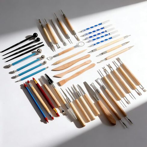 44 Pcs Clay Sculpting Tools Kit, Double Sided Polymer Clay Tool Set for Pottery, Ceramics and Air Dry Modeling, with Carrying Case Bag in Kuwait