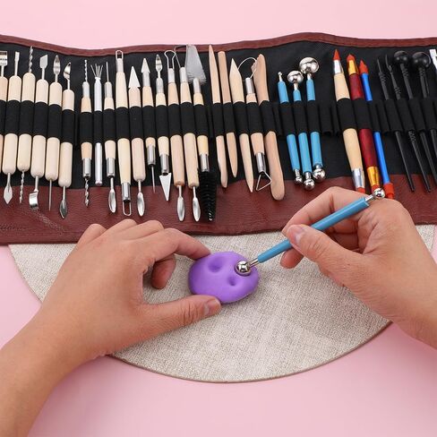 44 Pcs Clay Sculpting Tools Kit, Double Sided Polymer Clay Tool Set for Pottery, Ceramics and Air Dry Modeling, with Carrying Case Bag in Kuwait