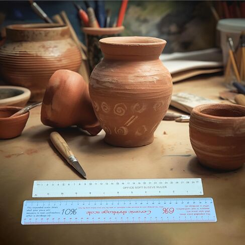 2pcs Ceramic Shrinkage Scale Ruler, Clay Ceramic Measuring Ruler Pottery Sculpture Measuring Tool with Standard Ruler Plastic Flexible Scale Ruler - Standard &Amp; Metric - Trimming Shaping Carving in Kuwait