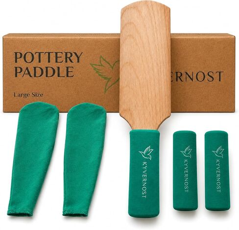 KYVERNOST Large Pottery Paddle for Clay, Dual-Surface Wooden Clay Shaping Tool with Anti-Stick Fabric Sleeves, Foam Grip & 2 Spare Handles for Ceramic Handbuilding, Bowls, Mugs & Vases in Saudi Arabia