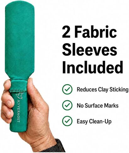 KYVERNOST Large Pottery Paddle for Clay, Dual-Surface Wooden Clay Shaping Tool with Anti-Stick Fabric Sleeves, Foam Grip & 2 Spare Handles for Ceramic Handbuilding, Bowls, Mugs & Vases in Saudi Arabia