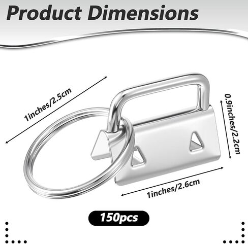 Dimeho Key Fob Hardware 150 Pcs, 1 Inch Keychain Wristlet Bulk Silver Metal Key Lanyard Keys Chain Making Hardware Supplies for Making Keys Chains Bags Hand Craft in Kuwait