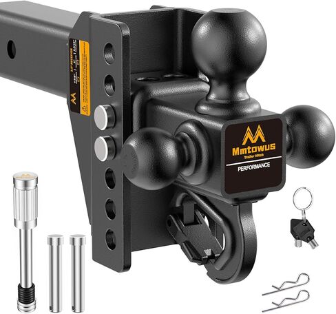 Adjustable Trailer Hitch - Drop Hitch -Tri Ball Mount w/Hook (1-7/8'', 2''&2-5/16''), Fits 2.5-Inch Receiver, 6'' Drop/Rise 15,000 LBS GTW Tow Hitch, 3 Ball Hitches for Trucks, RV, Camper etc in Saudi Arabia