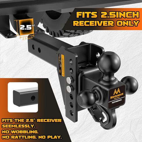 Adjustable Trailer Hitch - Drop Hitch -Tri Ball Mount w/Hook (1-7/8'', 2''&2-5/16''), Fits 2.5-Inch Receiver, 6'' Drop/Rise 15,000 LBS GTW Tow Hitch, 3 Ball Hitches for Trucks, RV, Camper etc in Saudi Arabia
