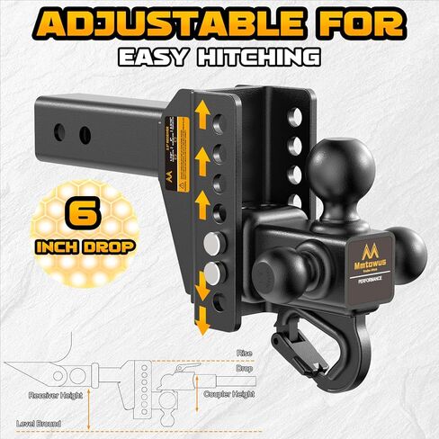 Adjustable Trailer Hitch - Drop Hitch -Tri Ball Mount w/Hook (1-7/8'', 2''&2-5/16''), Fits 2.5-Inch Receiver, 6'' Drop/Rise 15,000 LBS GTW Tow Hitch, 3 Ball Hitches for Trucks, RV, Camper etc in Saudi Arabia