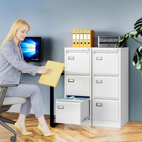 3 Drawer File Cabinet with Lock, Metal Filing Cabinets for Home Office, Vertical White Locking File Caninet, Steel Narrow Three Drawer File Cabnet for Letter/Legal / A4 / B4- Assembly Required in Saudi Arabia