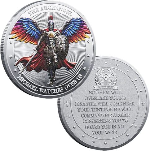 Saint Michael Archangel Protection Coin,1.57inch Zinc Alloy Christian Collectible,Featuring Saint Michael Prayer Christian Challenge Coin，Silver in Saudi Arabia