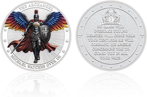 Saint Michael Archangel Protection Coin,1.57inch Zinc Alloy Christian Collectible,Featuring Saint Michael Prayer Christian Challenge Coin，Silver in Saudi Arabia