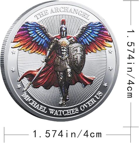 Saint Michael Archangel Protection Coin,1.57inch Zinc Alloy Christian Collectible,Featuring Saint Michael Prayer Christian Challenge Coin，Silver in Saudi Arabia