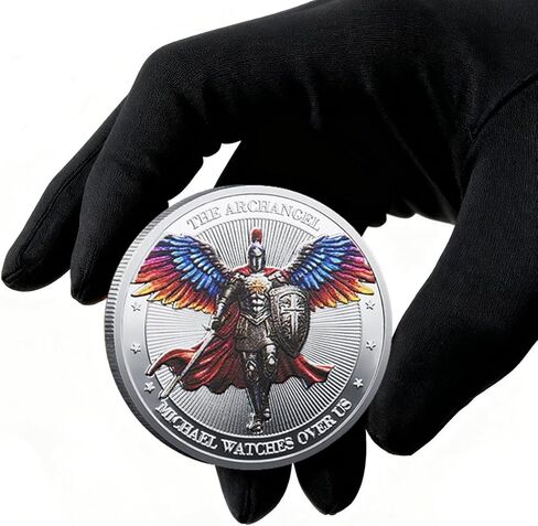Saint Michael Archangel Protection Coin,1.57inch Zinc Alloy Christian Collectible,Featuring Saint Michael Prayer Christian Challenge Coin，Silver in Saudi Arabia