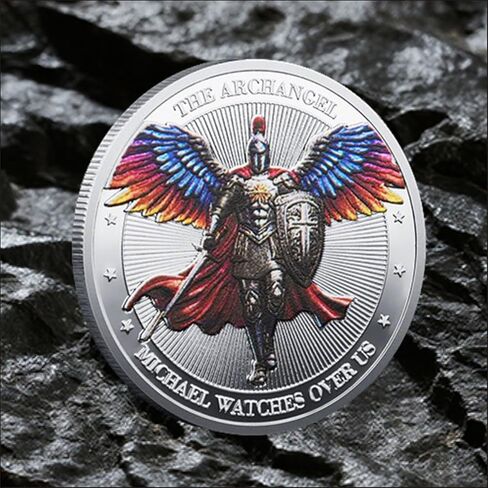 Saint Michael Archangel Protection Coin,1.57inch Zinc Alloy Christian Collectible,Featuring Saint Michael Prayer Christian Challenge Coin，Silver in Saudi Arabia