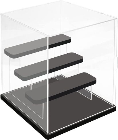 Choowin 5 Tier Clear Acrylic Display Case for Collectibles, Mini Figures, Pop Mart, Labubu, Sonny Angel, Smiski - Assemble Dustproof Acrylic Display Box with Door, Stand (Black Base Step) in Saudi Arabia